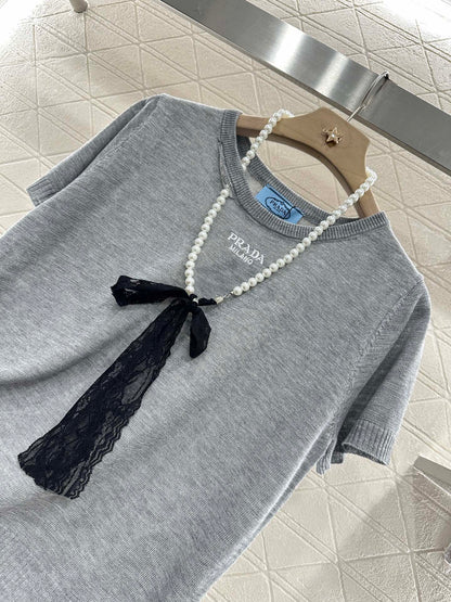 P 2025 neues Produkt Spitzengestrickte kurze Ärmel 