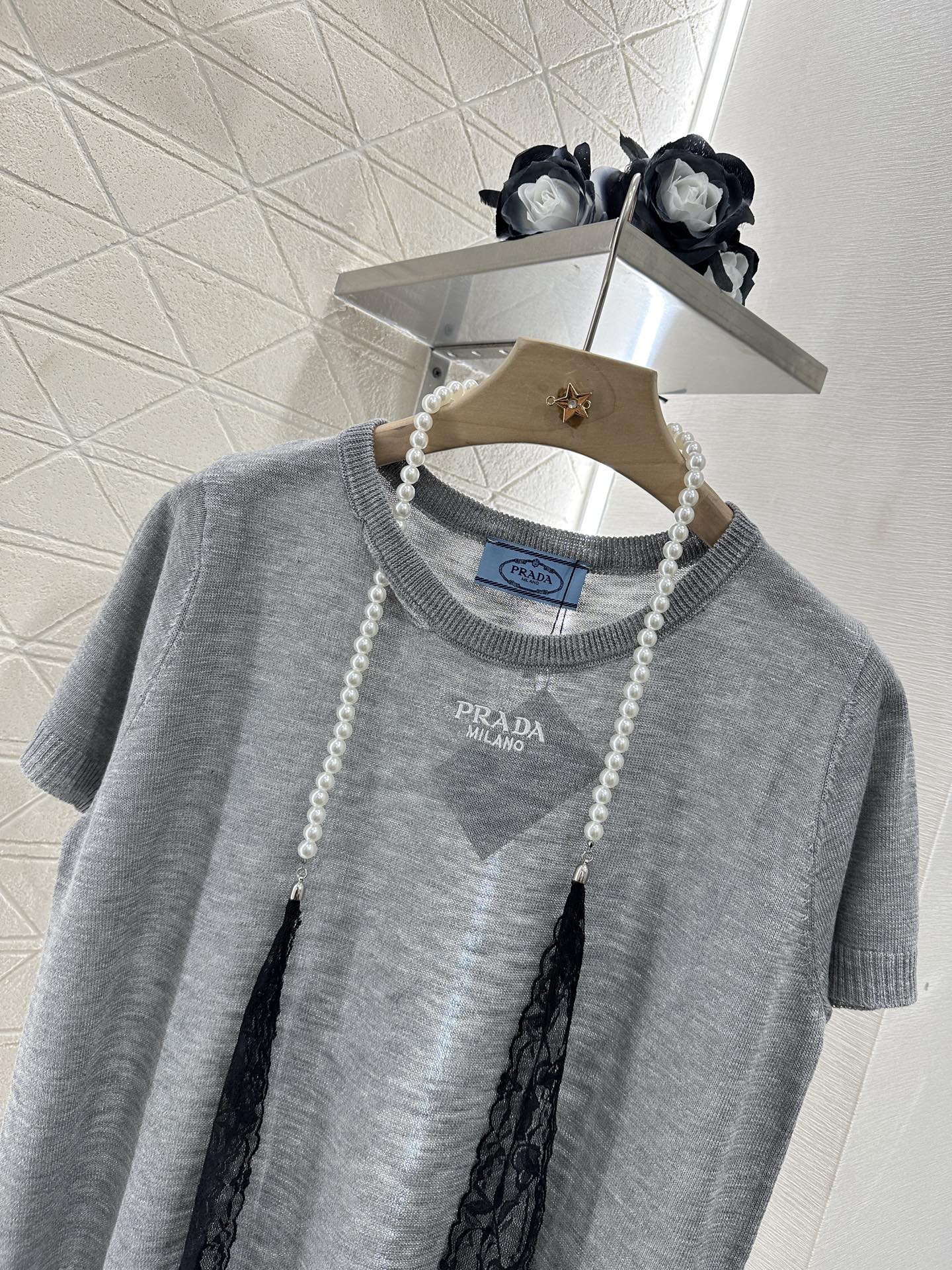 P 2025 neues Produkt Spitzengestrickte kurze Ärmel 