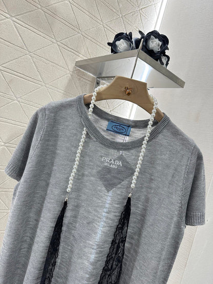 P 2025 neues Produkt Spitzengestrickte kurze Ärmel 