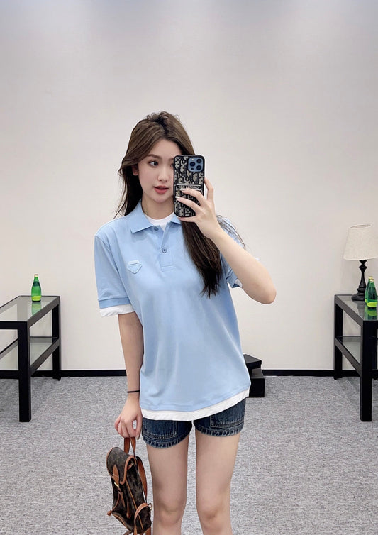 P 2025 new product Fake two-piece 𝑝𝑜𝑙𝑜 shirt