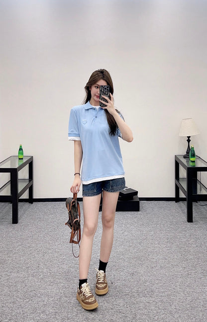 P 2025 new product Fake two-piece 𝑝𝑜𝑙𝑜 shirt