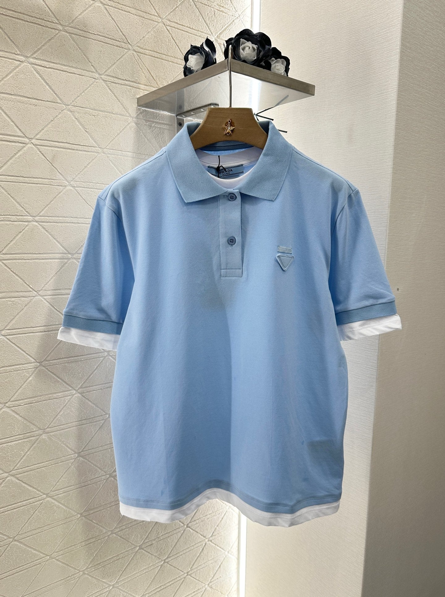 P 2025 new product Fake two-piece 𝑝𝑜𝑙𝑜 shirt