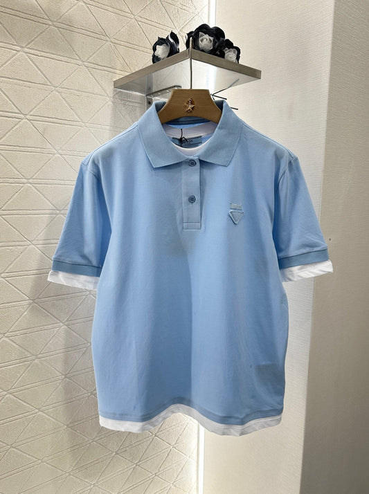 P 2025 new product Fake two-piece 𝑝𝑜𝑙𝑜 shirt