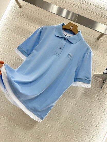 P 2025 new product Fake two-piece 𝑝𝑜𝑙𝑜 shirt