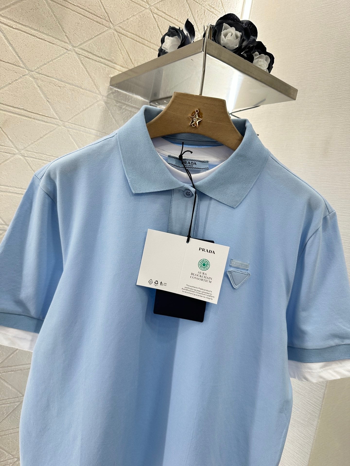 P 2025 new product Fake two-piece 𝑝𝑜𝑙𝑜 shirt