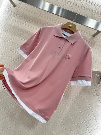 P 2025 new product Fake two-piece 𝑝𝑜𝑙𝑜 shirt