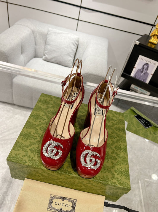 G  New high heels with crystal diamond double G buckle