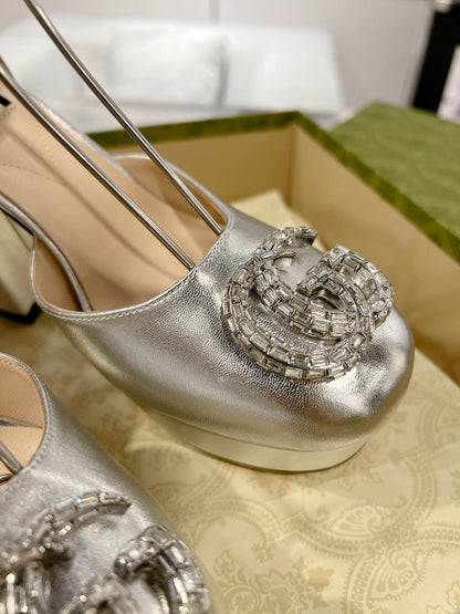 G New high heels with crystal diamond double G buckle