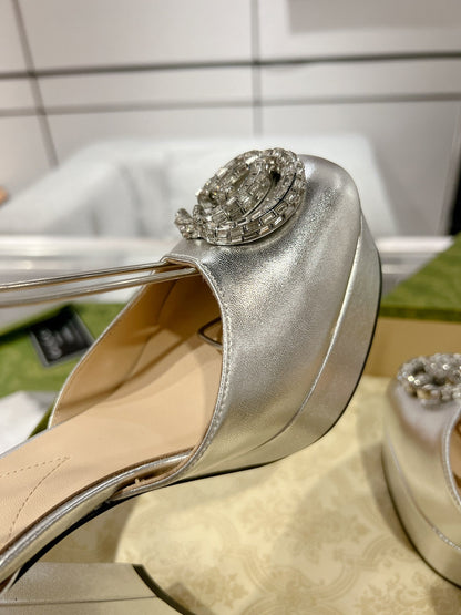 G New high heels with crystal diamond double G buckle
