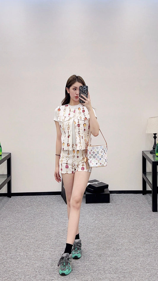 L 2025 new product Denim vest shorts set