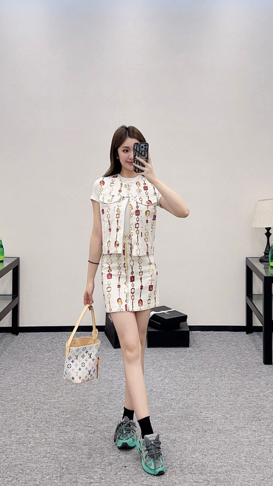 L 2025 new product Denim vest and skirt set