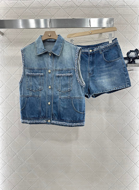 C 2025 new product Denim vest shorts set