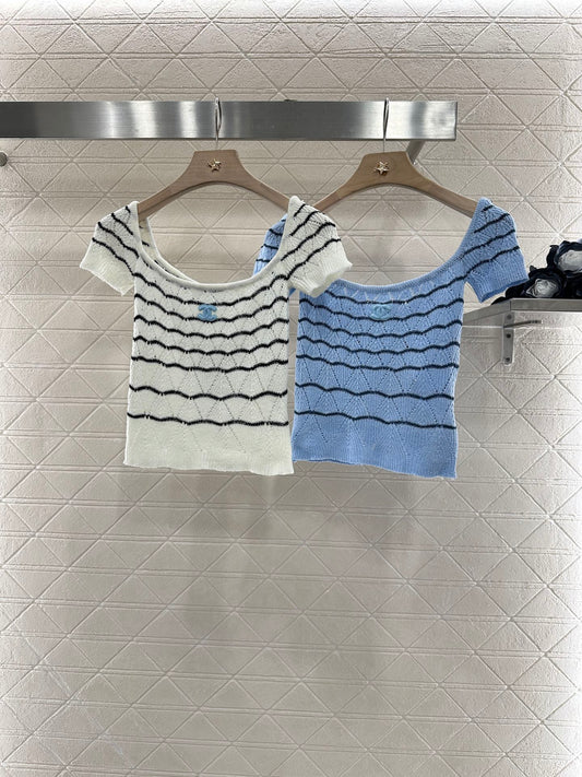 C 2025 new product Hollow knitted short sleeves