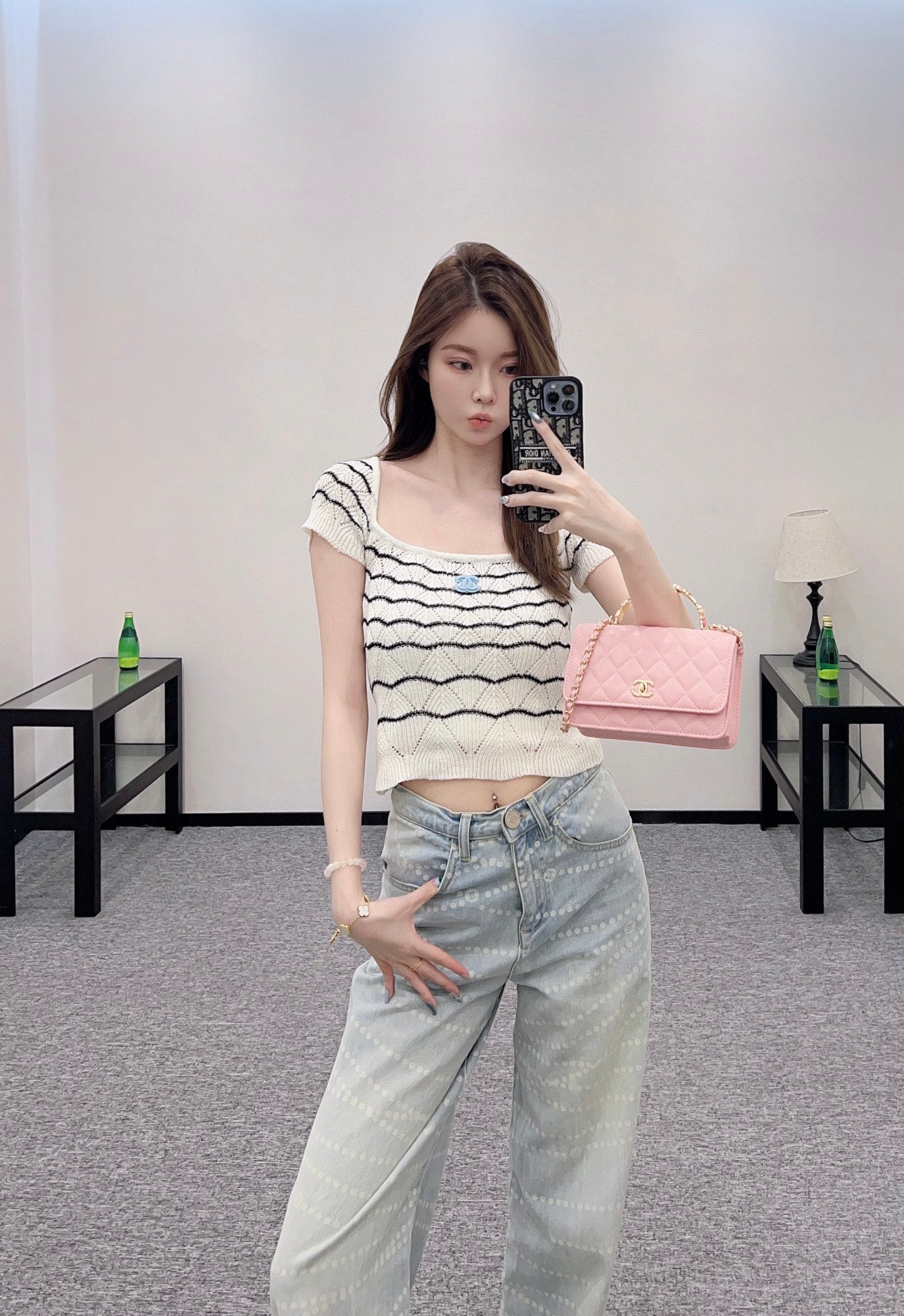 C 2025 new product Hollow knitted short sleeves
