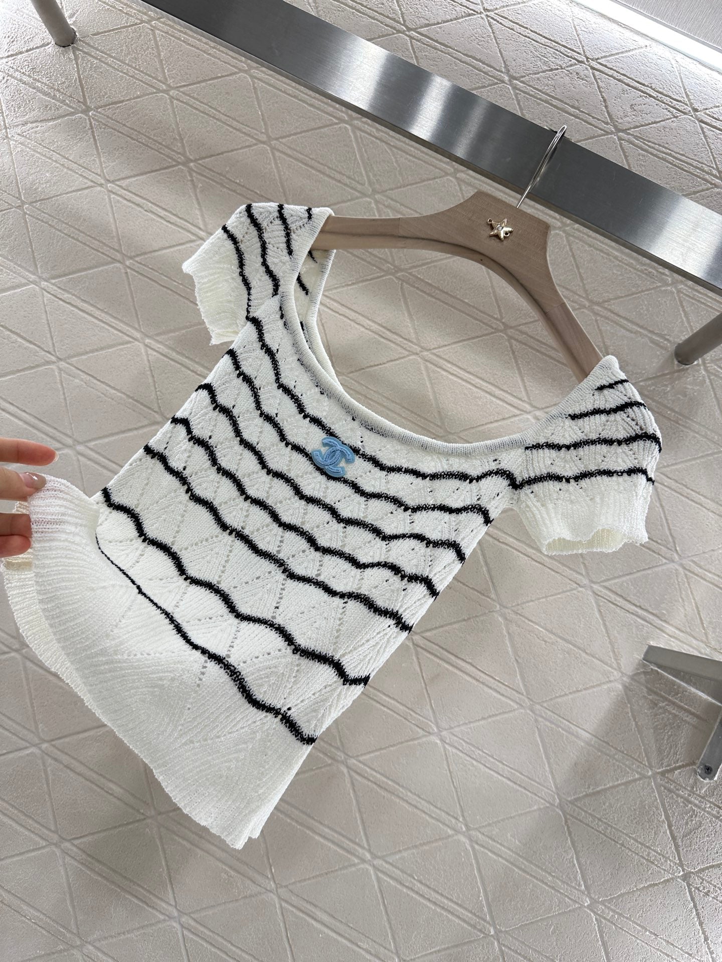 C 2025 new product Hollow knitted short sleeves
