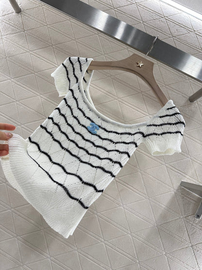 C 2025 new product Hollow knitted short sleeves