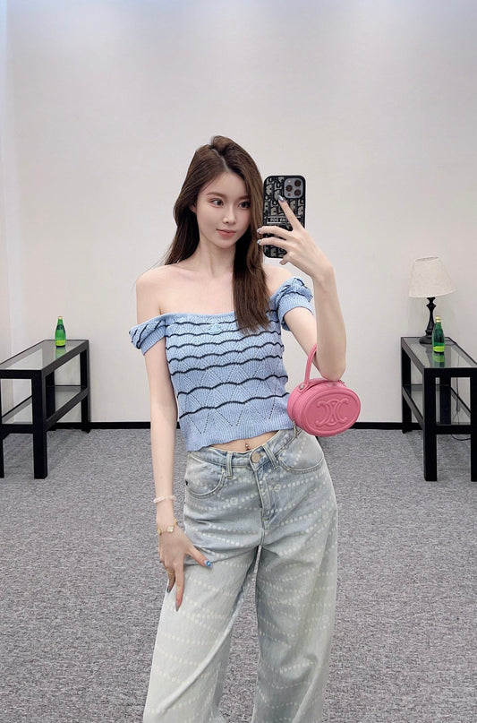 C 2025 new product Hollow knitted short sleeves