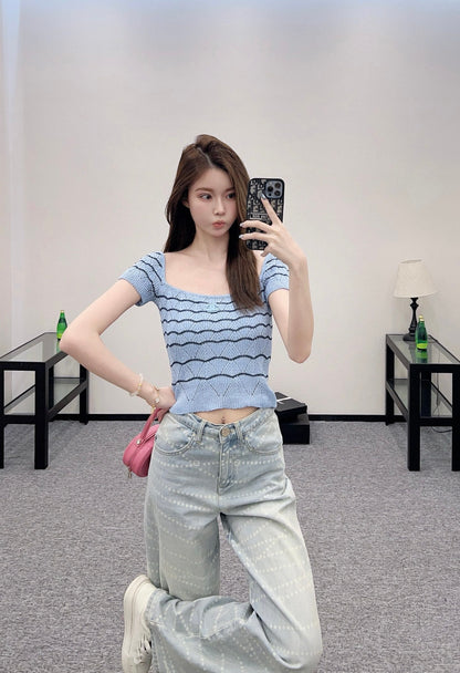 C 2025 new product Hollow knitted short sleeves