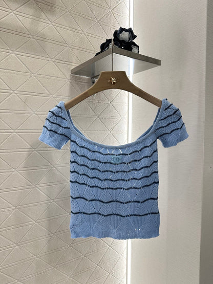 C 2025 new product Hollow knitted short sleeves
