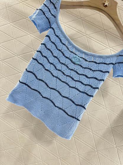 C 2025 new product Hollow knitted short sleeves