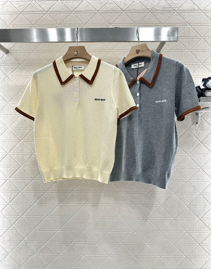 M 2025 new product Knitted lapel short sleeves