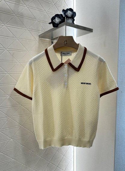 M 2025 new product Knitted lapel short sleeves