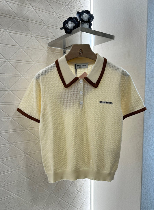 M 2025 new product Knitted lapel short sleeves