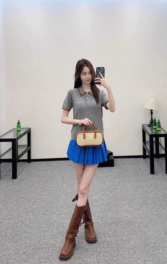 M 2025 new product Knitted lapel short sleeves