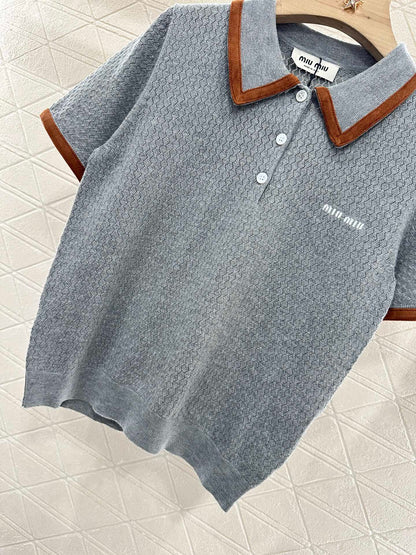 M 2025 new product Knitted lapel short sleeves