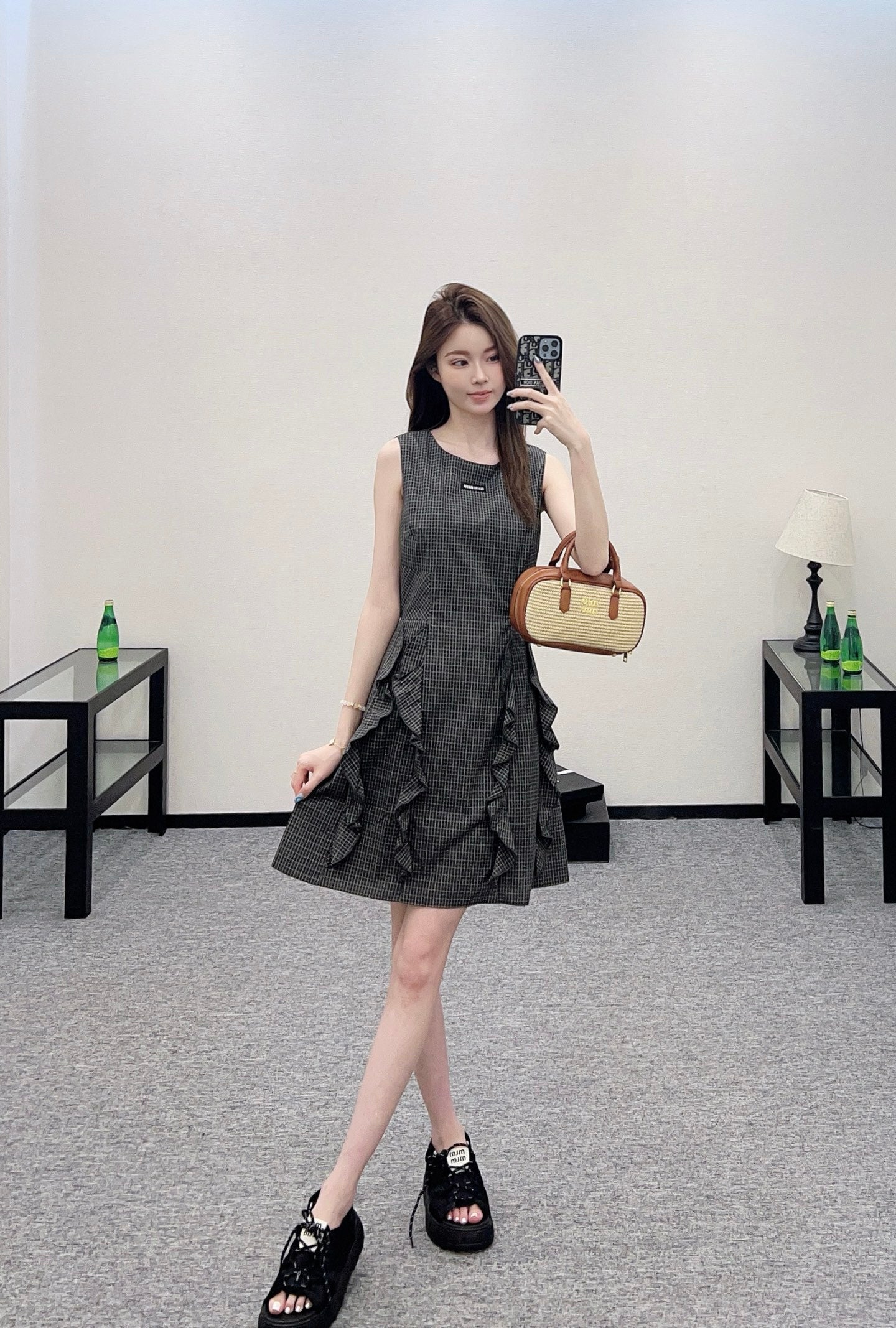 M 2025 new product Plaid lace vest skirt