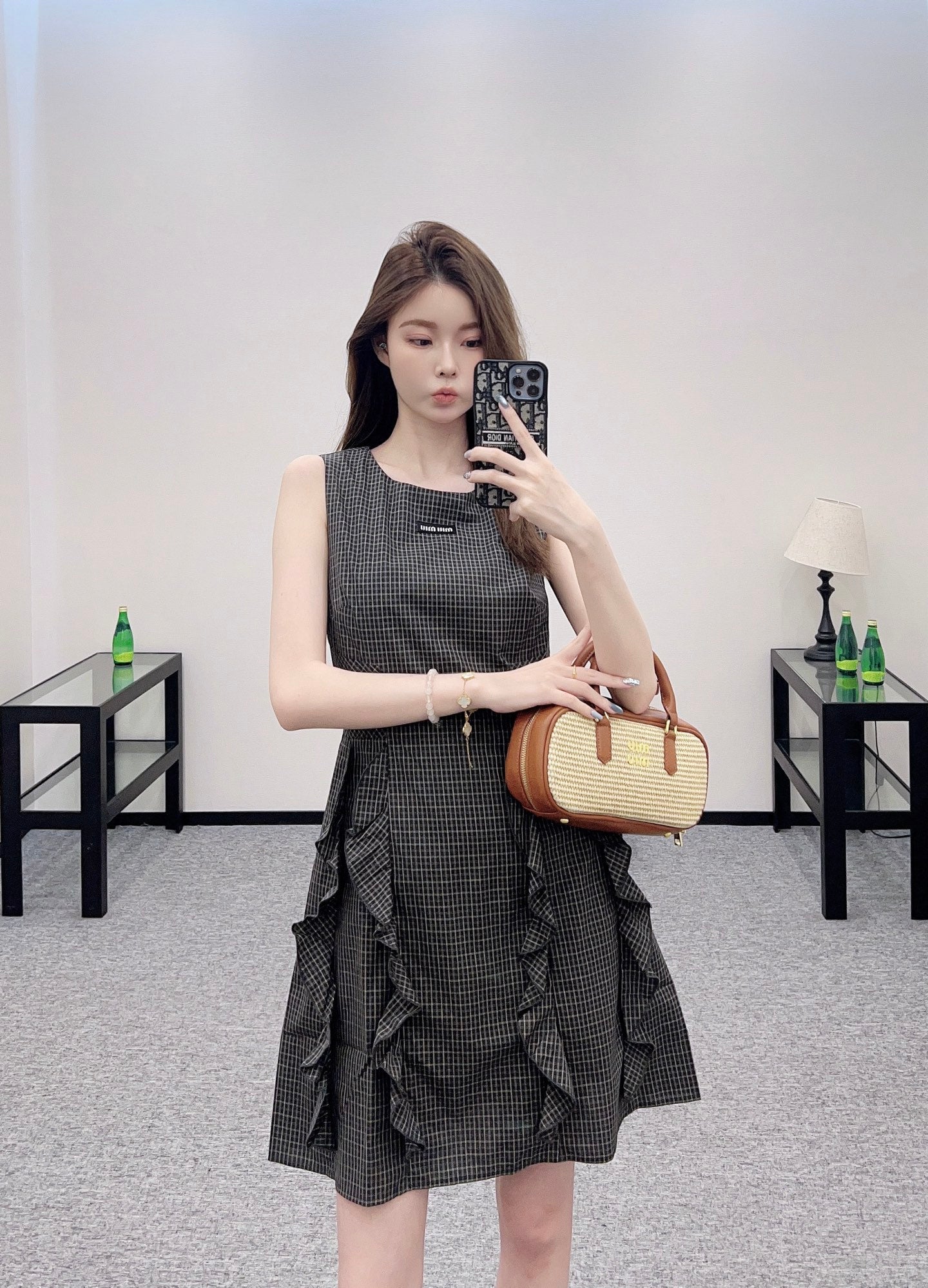 M 2025 new product Plaid lace vest skirt