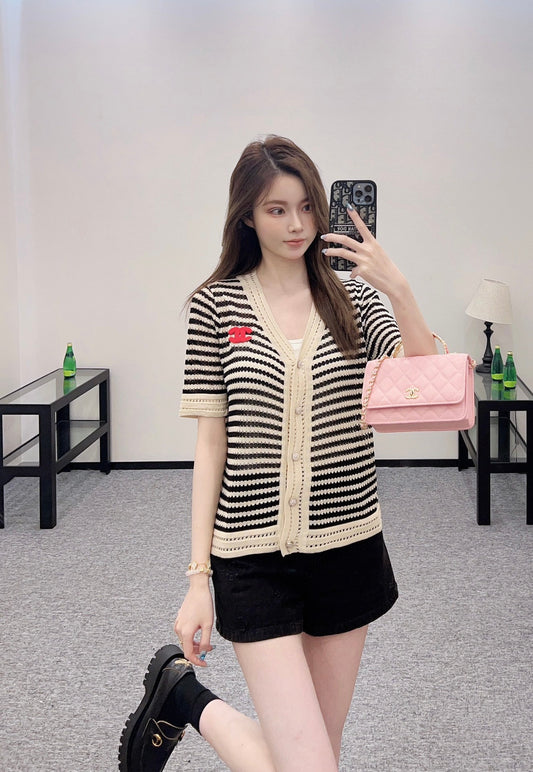 C 2025 new product Knitted short-sleeved cardigan