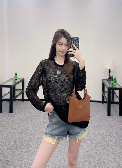 Lo 2025 new product Hollow knitted long sleeves