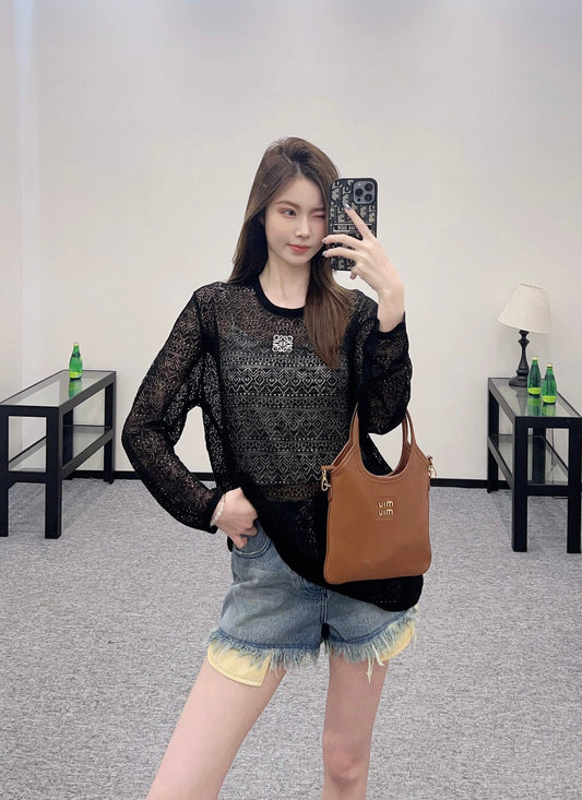 Lo 2025 new product Hollow knitted long sleeves