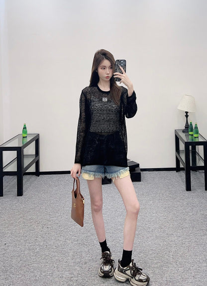 Lo 2025 new product Hollow knitted long sleeves