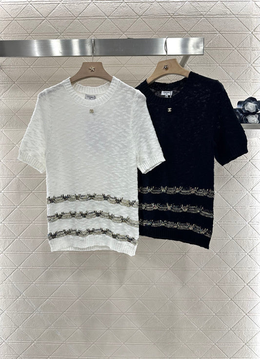 C 2025 new product Embroidered knitted short sleeves