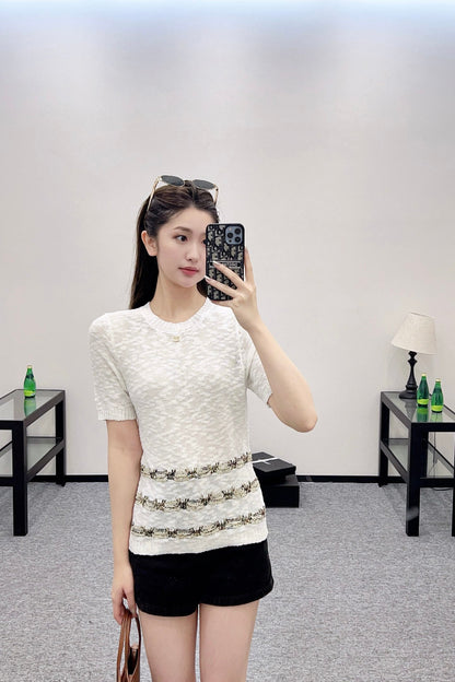 C 2025 new product Embroidered knitted short sleeves