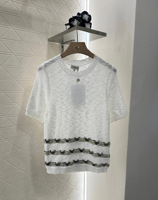 C 2025 new product Embroidered knitted short sleeves