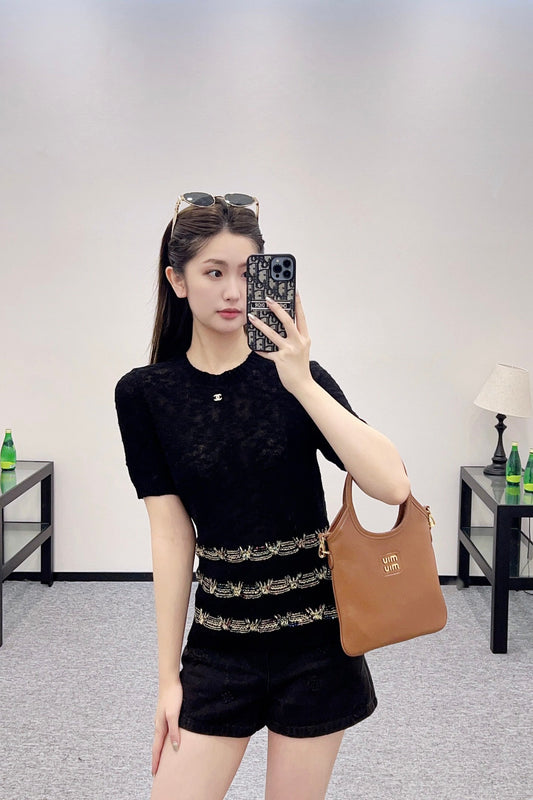 C 2025 new product Embroidered knitted short sleeves