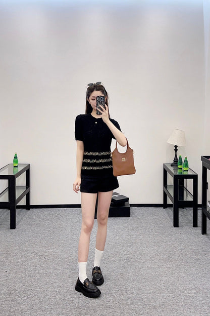 C 2025 new product Embroidered knitted short sleeves