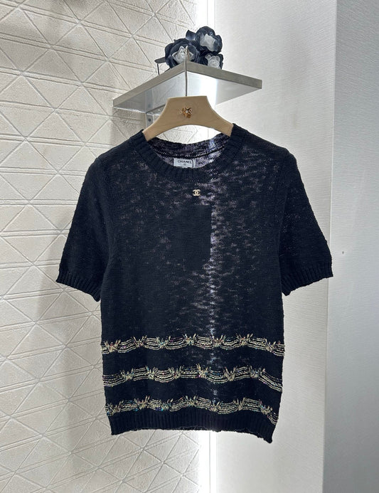 C 2025 new product Embroidered knitted short sleeves