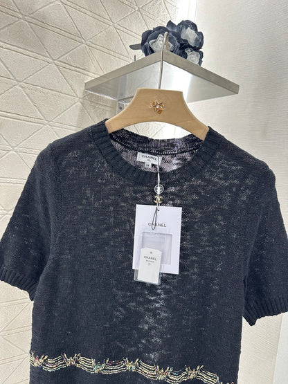 C 2025 new product Embroidered knitted short sleeves