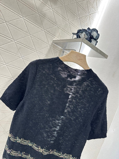 C 2025 new product Embroidered knitted short sleeves