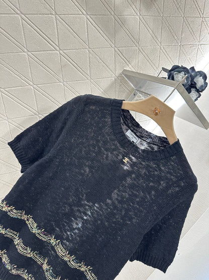 C 2025 new product Embroidered knitted short sleeves