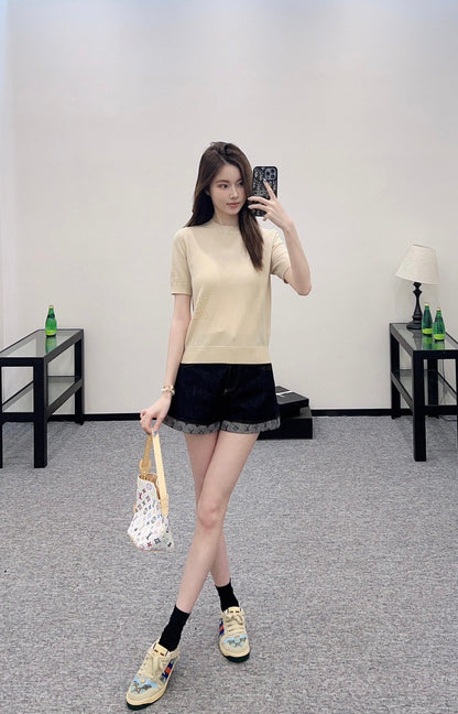 L 2025 new products Embroidered knitted short sleeves