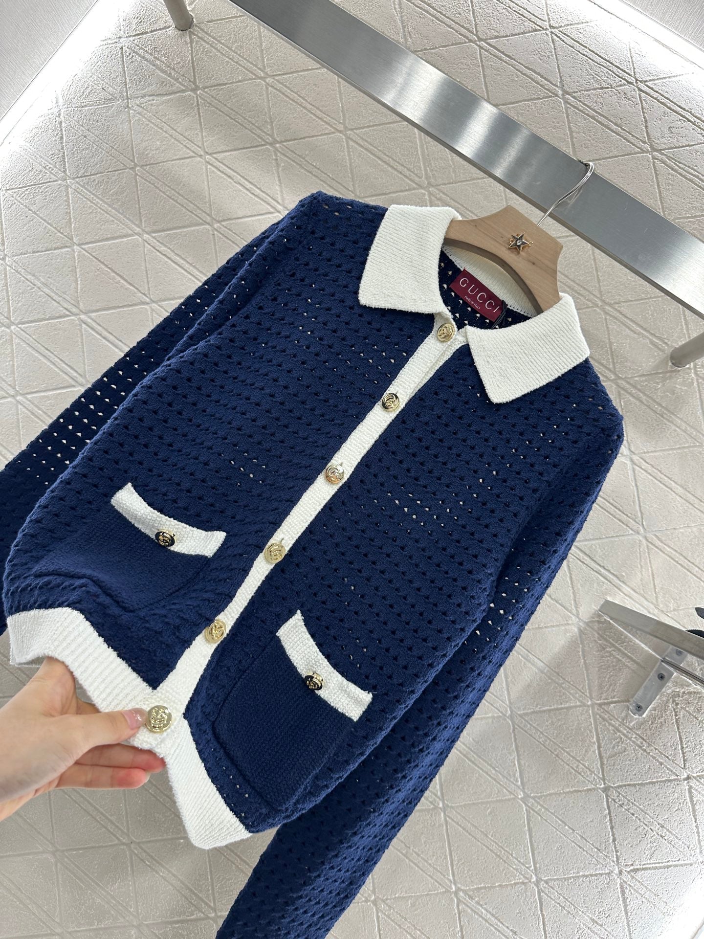 G 2025 new product Hollow knitted cardigan