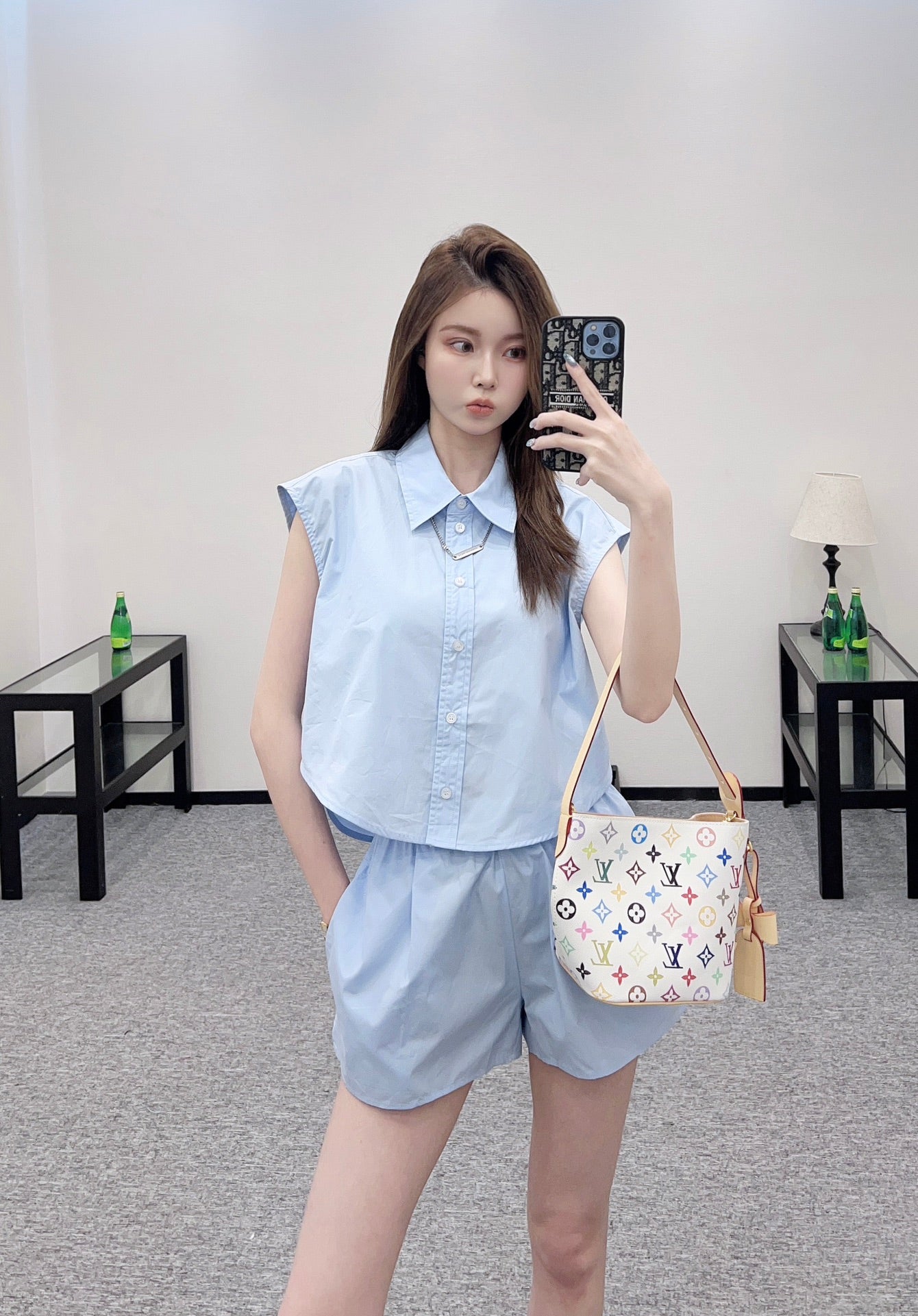 AL 2025 new product Sleeveless shirt and shorts set