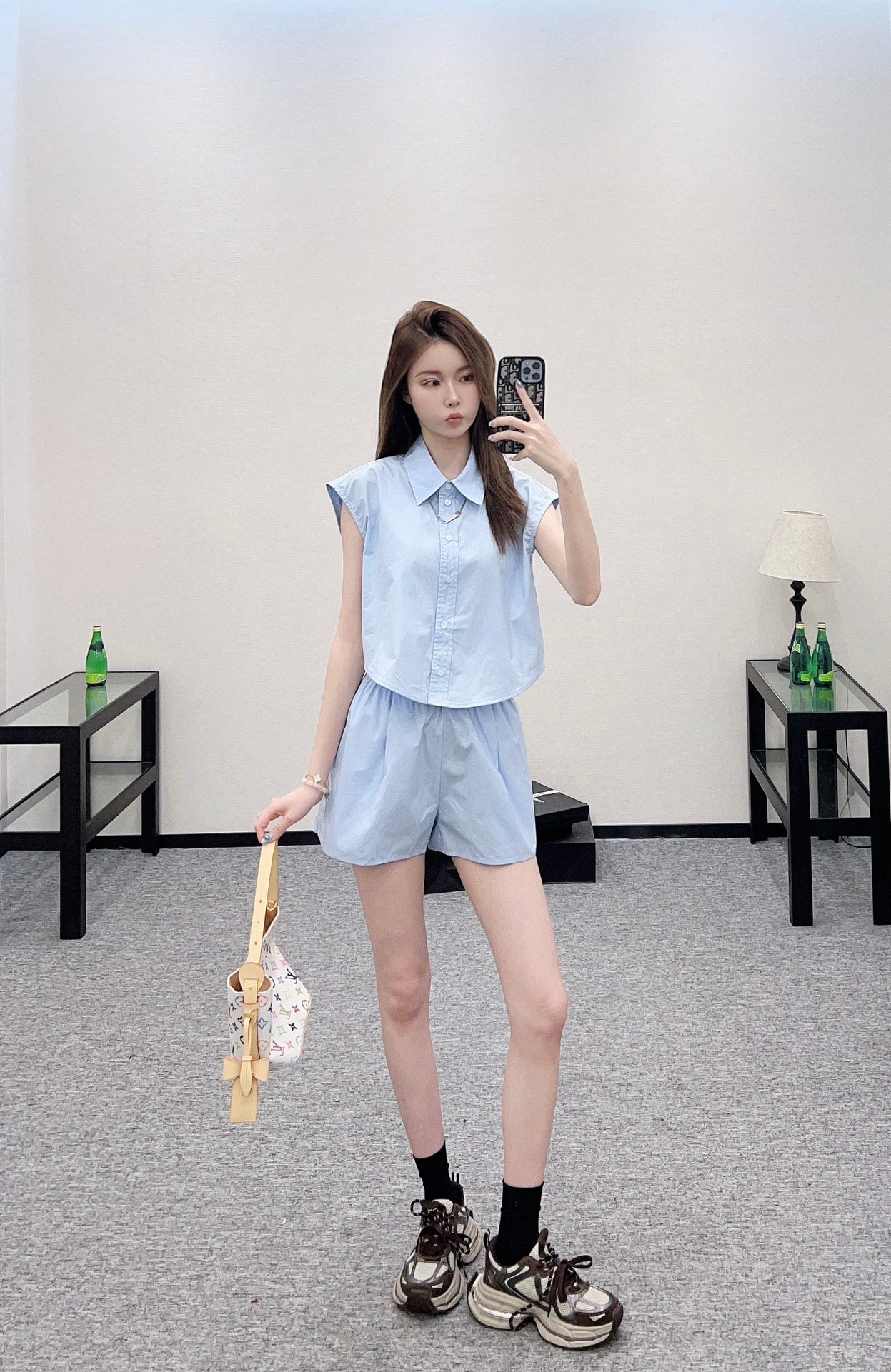 AL 2025 new product Sleeveless shirt and shorts set
