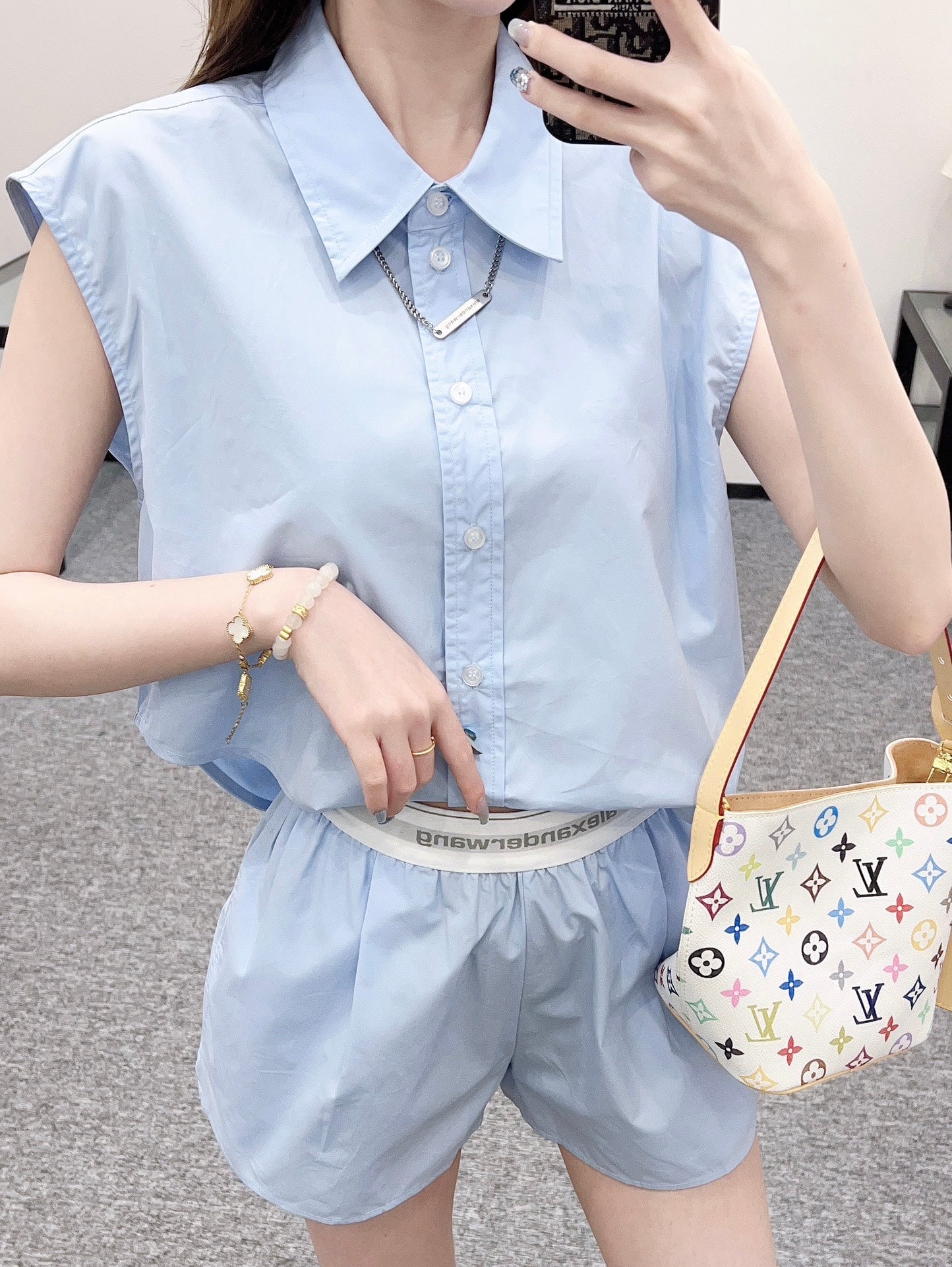 AL 2025 new product Sleeveless shirt and shorts set