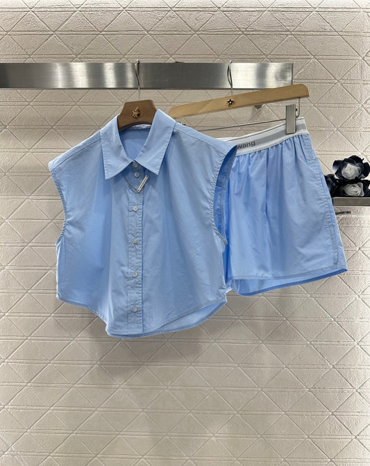 AL 2025 new product Sleeveless shirt and shorts set
